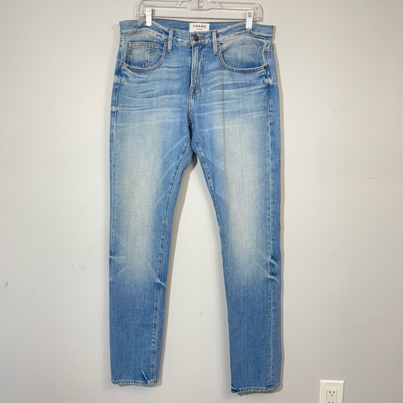 FRAME DENIM L'HOMME SLIM STRAIGHT JEANS IN WHITE SANDS Men’s Size 32 x 35 Tall - Picture 5 of 16